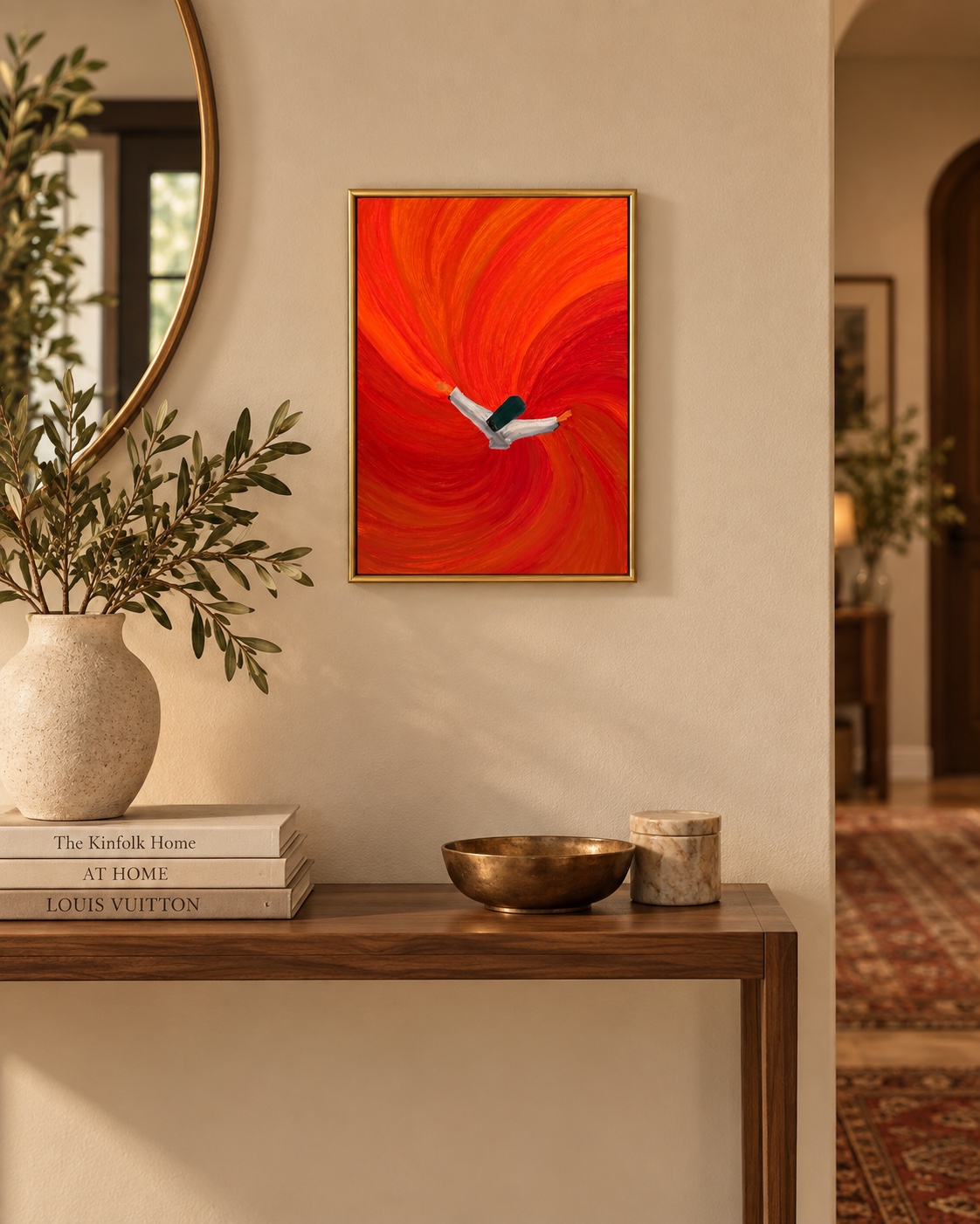Divine Surrender displayed above an entryway console