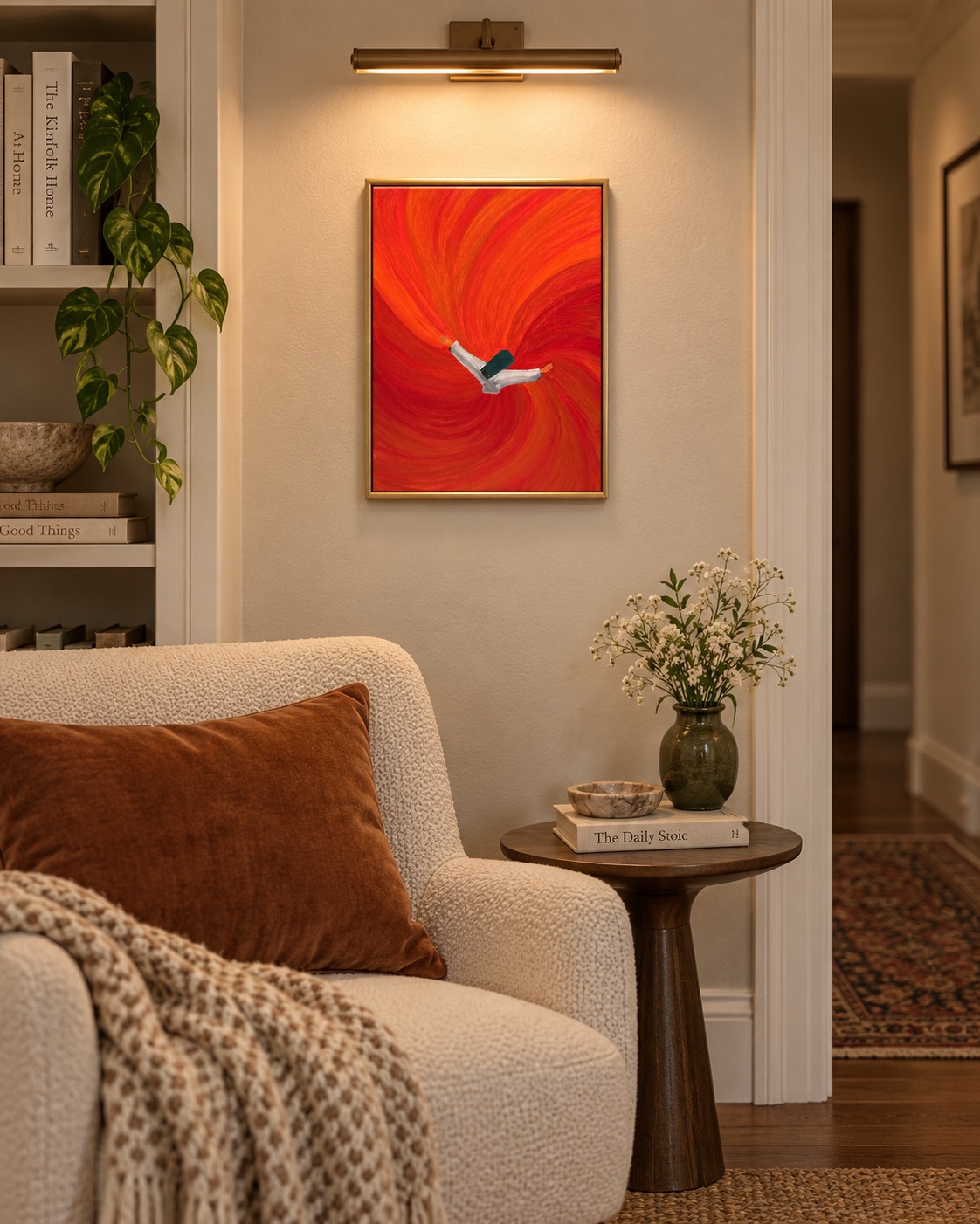 Divine Surrender displayed in a warmly lit reading corner