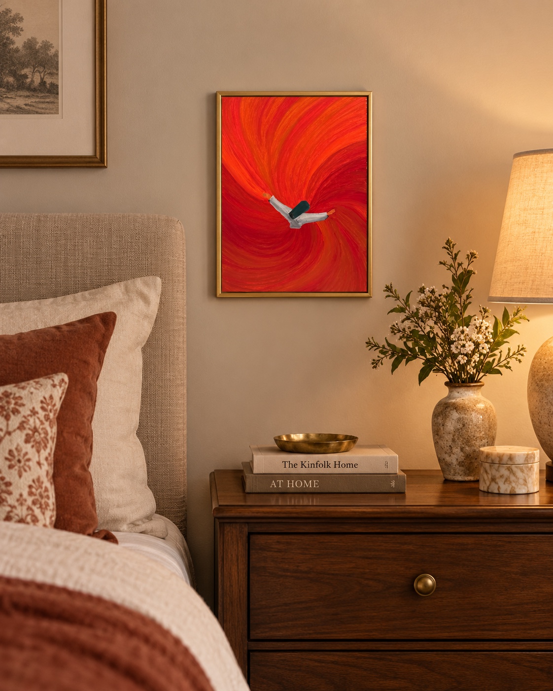 Divine Surrender displayed beside a bedroom setting