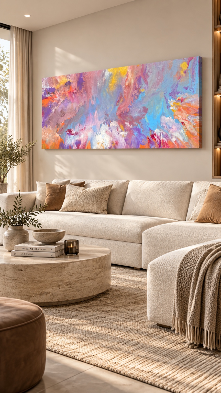 Dreamspace displayed above a neutral living room sofa