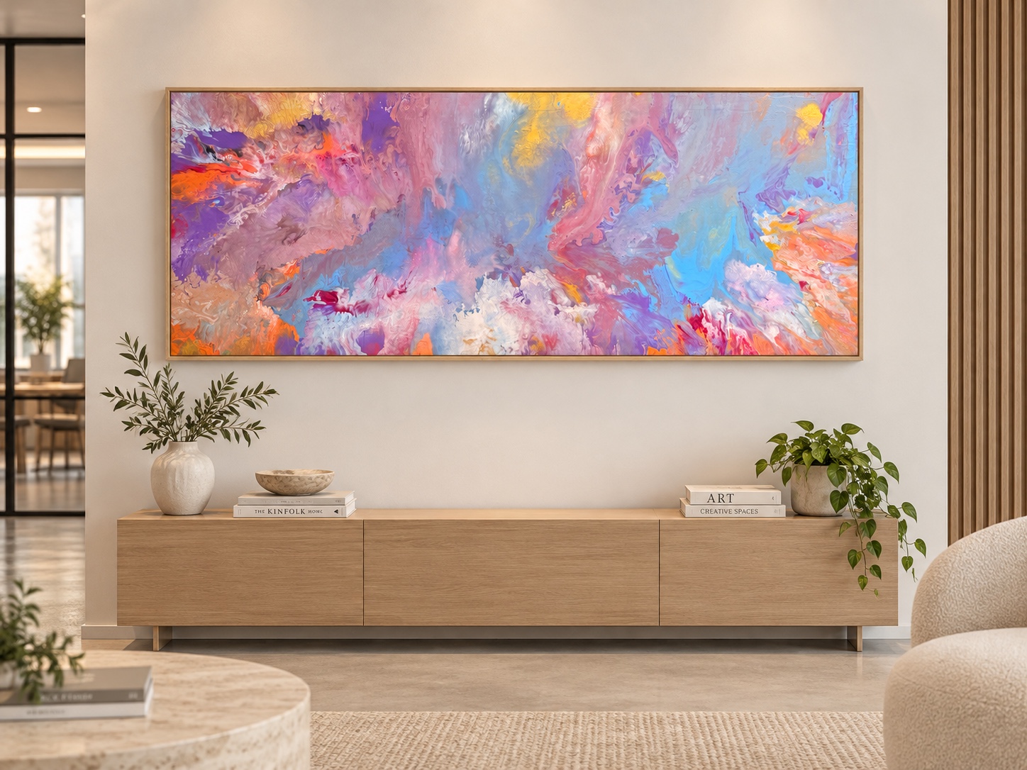 Dreamspace displayed above a light wood console