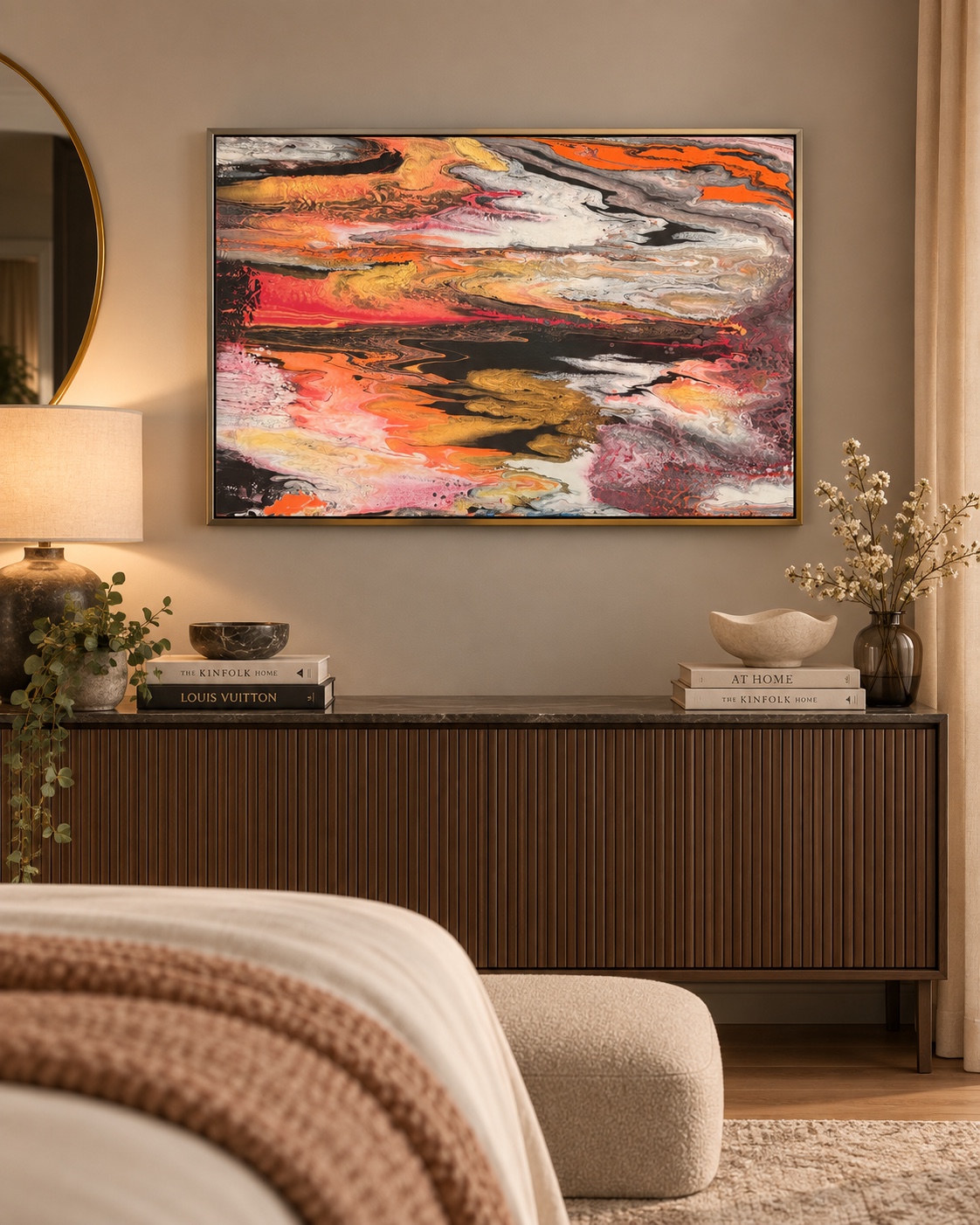 Ember Horizon displayed above a bedroom console