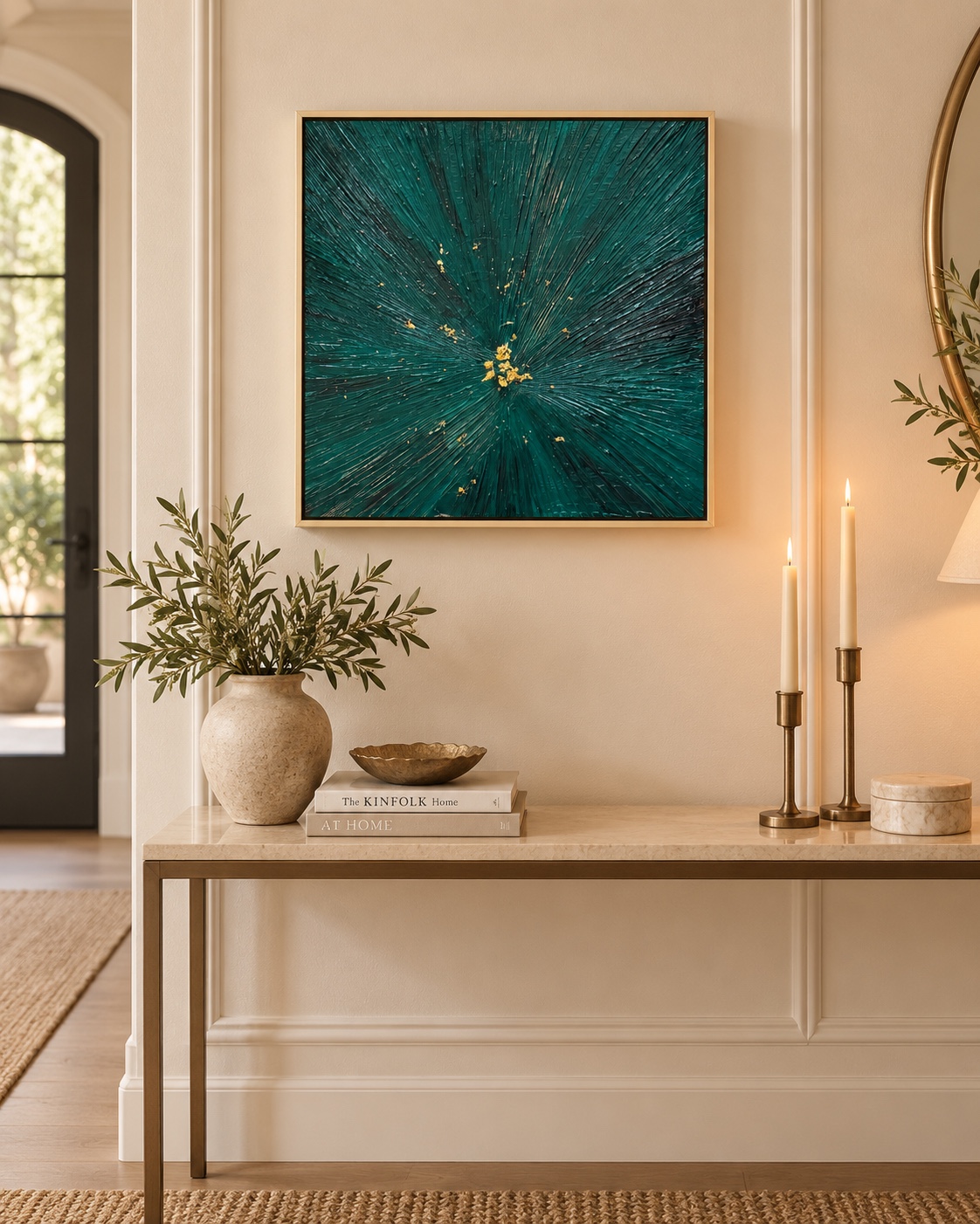 Emergence displayed above an elegant entryway console