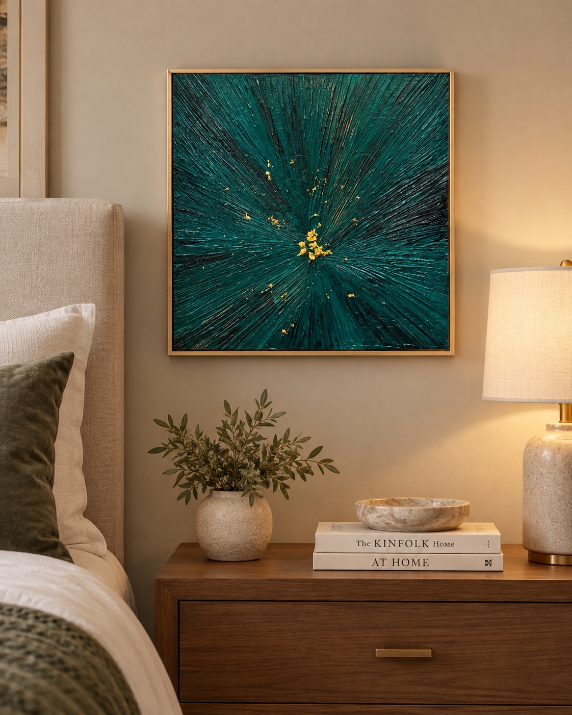 Emergence displayed in a softly lit bedroom
