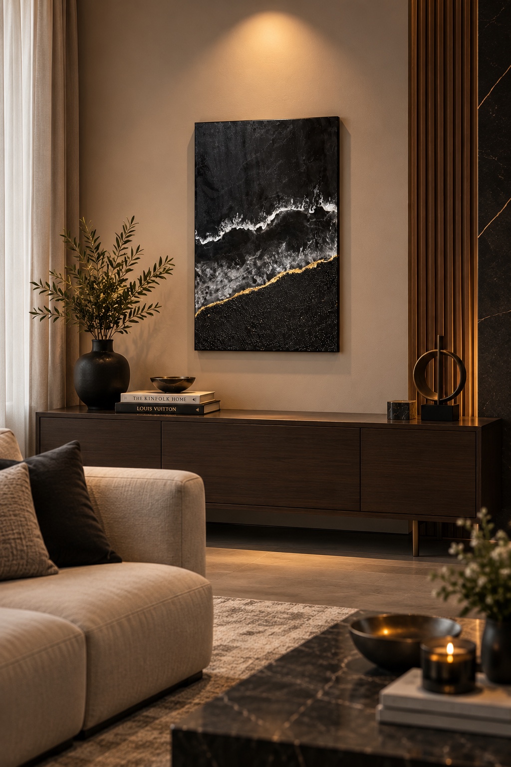 Midnight Tide displayed above a dark wood console